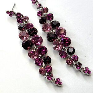 Purple Crystal Drop Earrings Long Dangling Crystal Earrings